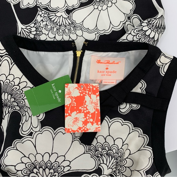 Kate Spade Florence Broadhurst Austin shift dress Lotus floral black white new 2 - Picture 3 of 4